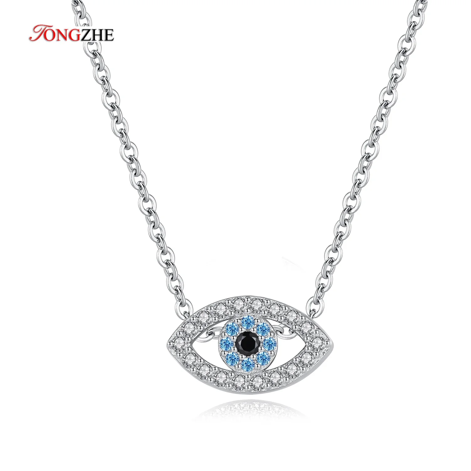 

TONGZHE Evil Eyes Pendant 925 Sterling Silver Necklace Long Chain Crystal Turkish Eye necklaces Women Girls luck Fine Jewelry