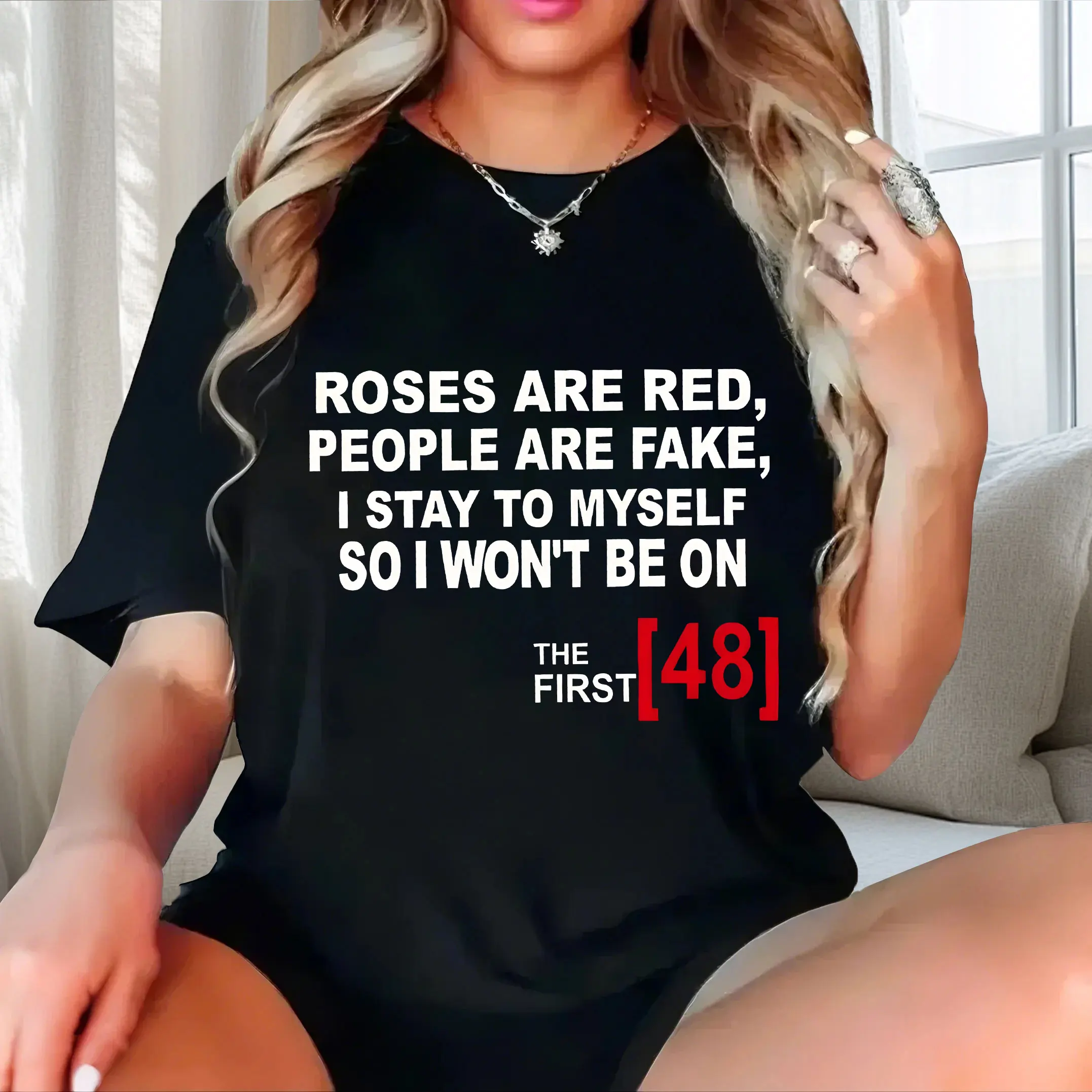 

Loose round neck versatile top plus size Ladies' casual short sleeved T-shirt black