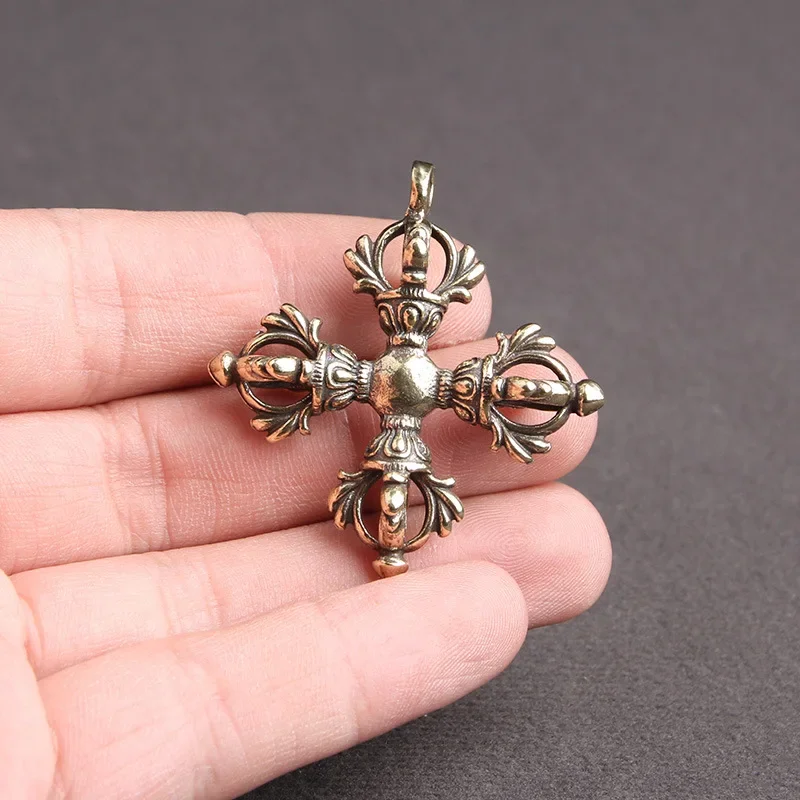 Image of Vintage Messing Vajra-Stößel-Figuren Heimdekoration Handwerk Dorje Amulett Tibetisch-Buddhistischer Stößel Deko Schlüsselanhänger Anhänger Geschenke
