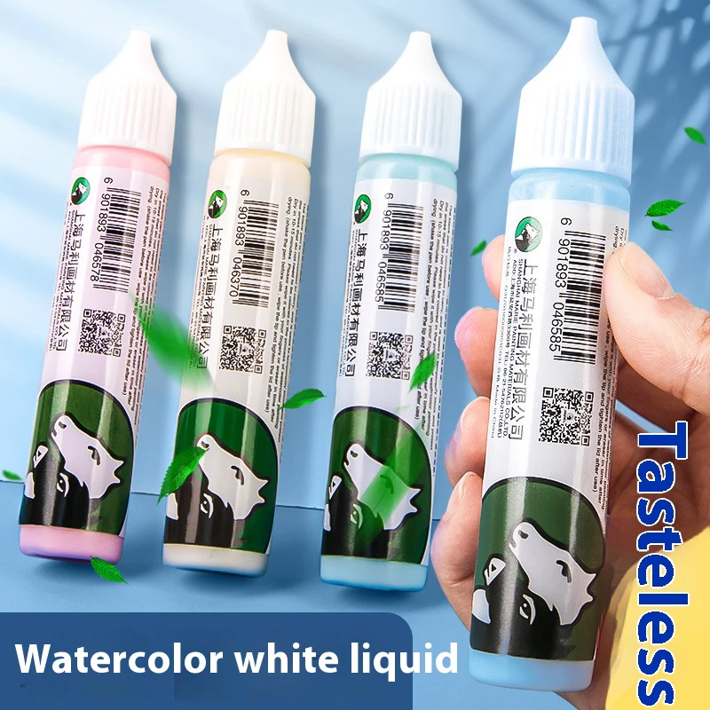 30 ml de fluido de mascaramento artístico para aquarela azul, rosa, branco, pigmento líquido, cola em branco de 1 mm, tipo caneta, cola branqueadora