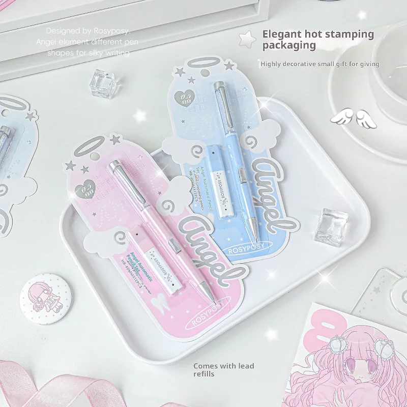 مجموعة أقلام رصاص ميكانيكية كريستالية من RosyPosy، تصميم ضغط جانبي على طراز Ins 0.5 مم قلم رسم ورسم لمكتب المدرسة للأطفال والطلاب #3