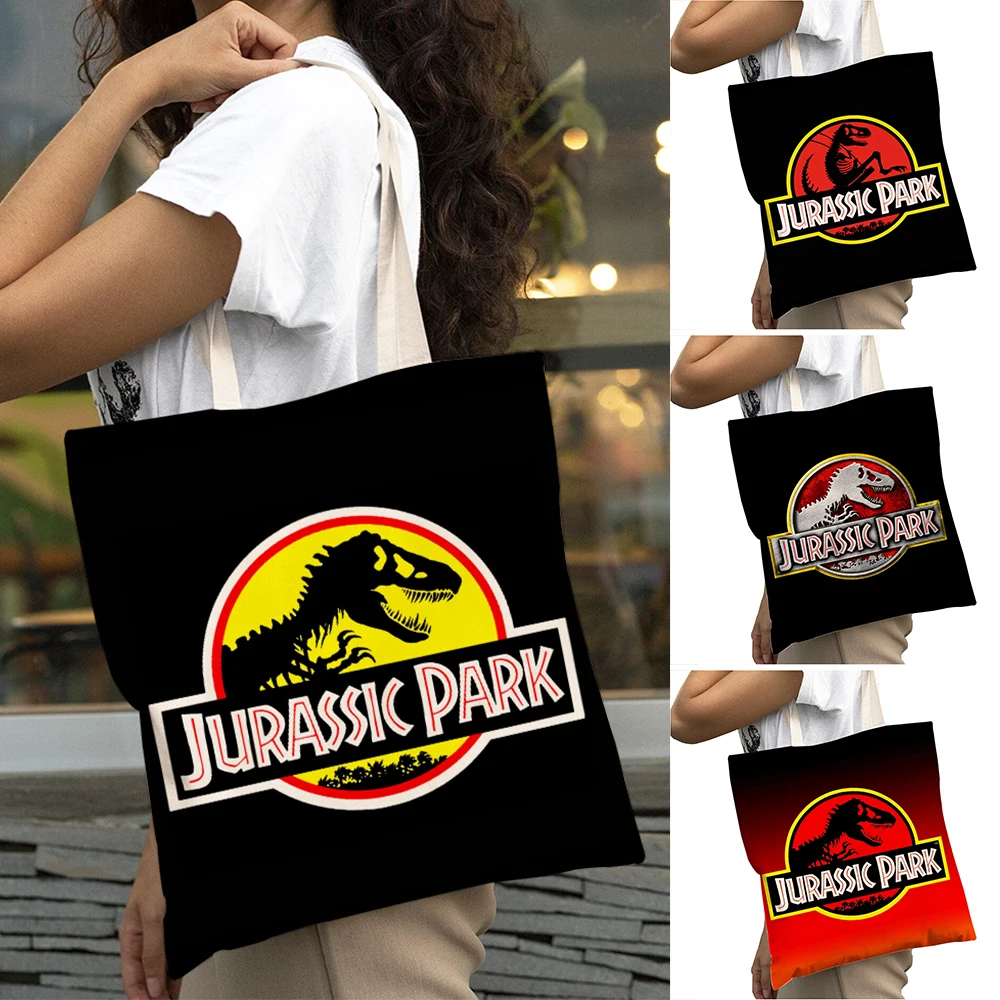 

Jurassic Park Dinosaur Logo Tote Lady Handbag Reusable Foldable Shopper Bag Casual Big Capacity Women Shopping Bags