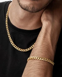 Punk Stainless Steel Gold Color Ropes Necklace Bracelet Set Fashion Minimalist Jewelry Set for Men Women Unisex Simple Gift 2024