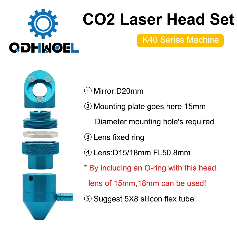 QDHWOEL QDHWOEL CO2 ليزر رئيس ، K40 سلسلة النقش بالليزر ، عدسة آلة القطع ، ضياء 15 ، 18 مللي متر ، البعد البؤري 50.8 مللي متر مرآة ، 20 مللي متر