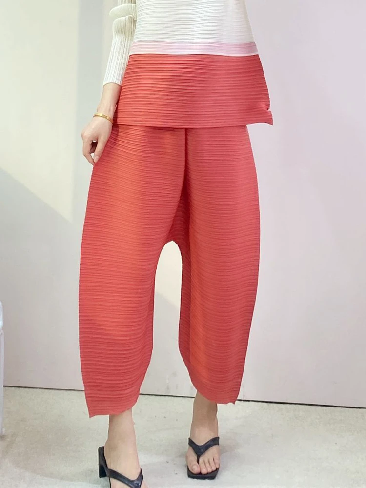 

Women's hanging pants Miyake Pleated Fashion High street Solid LOOSE Plus Size Folds Ankle-Length Pants Cross-pants Tide