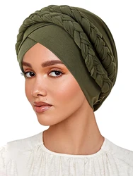 Solid Color Braid Women Muslim Hijab Caps Wrap Head Indian Turban Bonnet Fashion Headdress Islamic Clothing Accessories