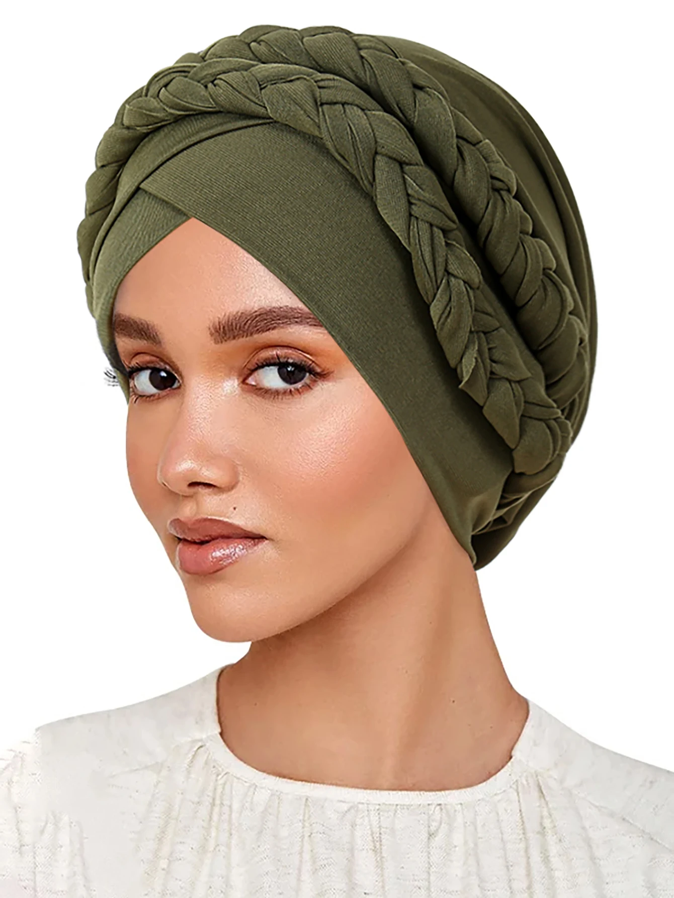 Solid Color Braid Women Muslim Hijab Caps Wrap Head Indian Turban Bonnet Fashion Headdress Islamic Clothing Accessories