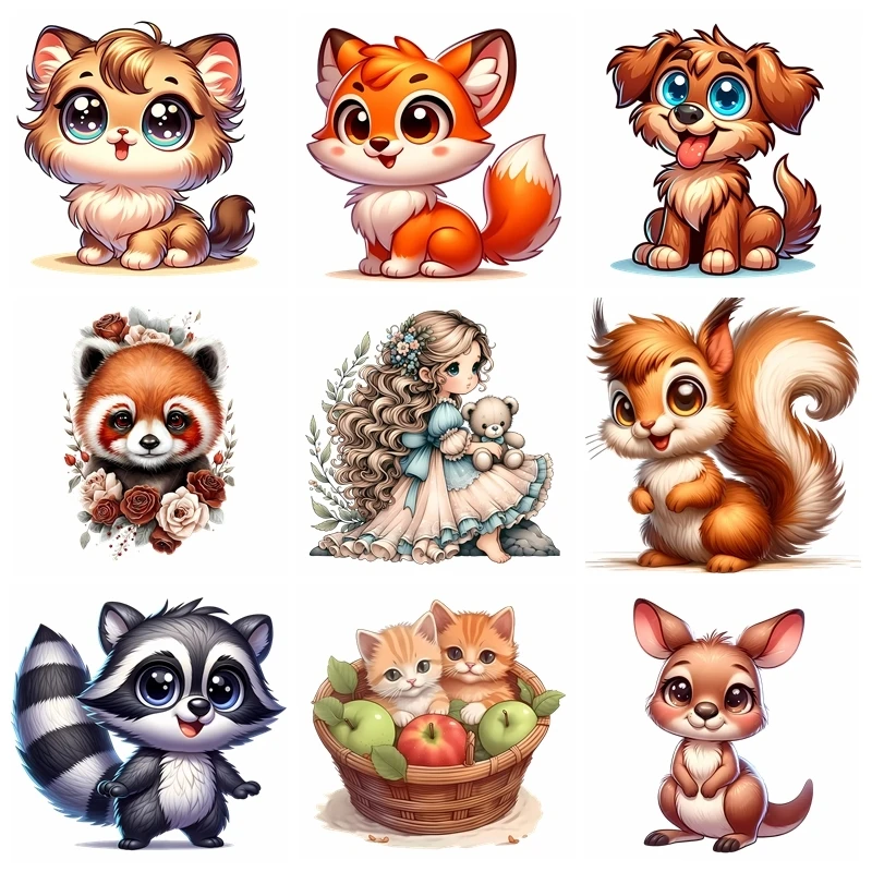 18CM Cat,Squirrel, raccoon, fox Heat Transfer patch for clothing DIY children's printing used for clothing ironing applications