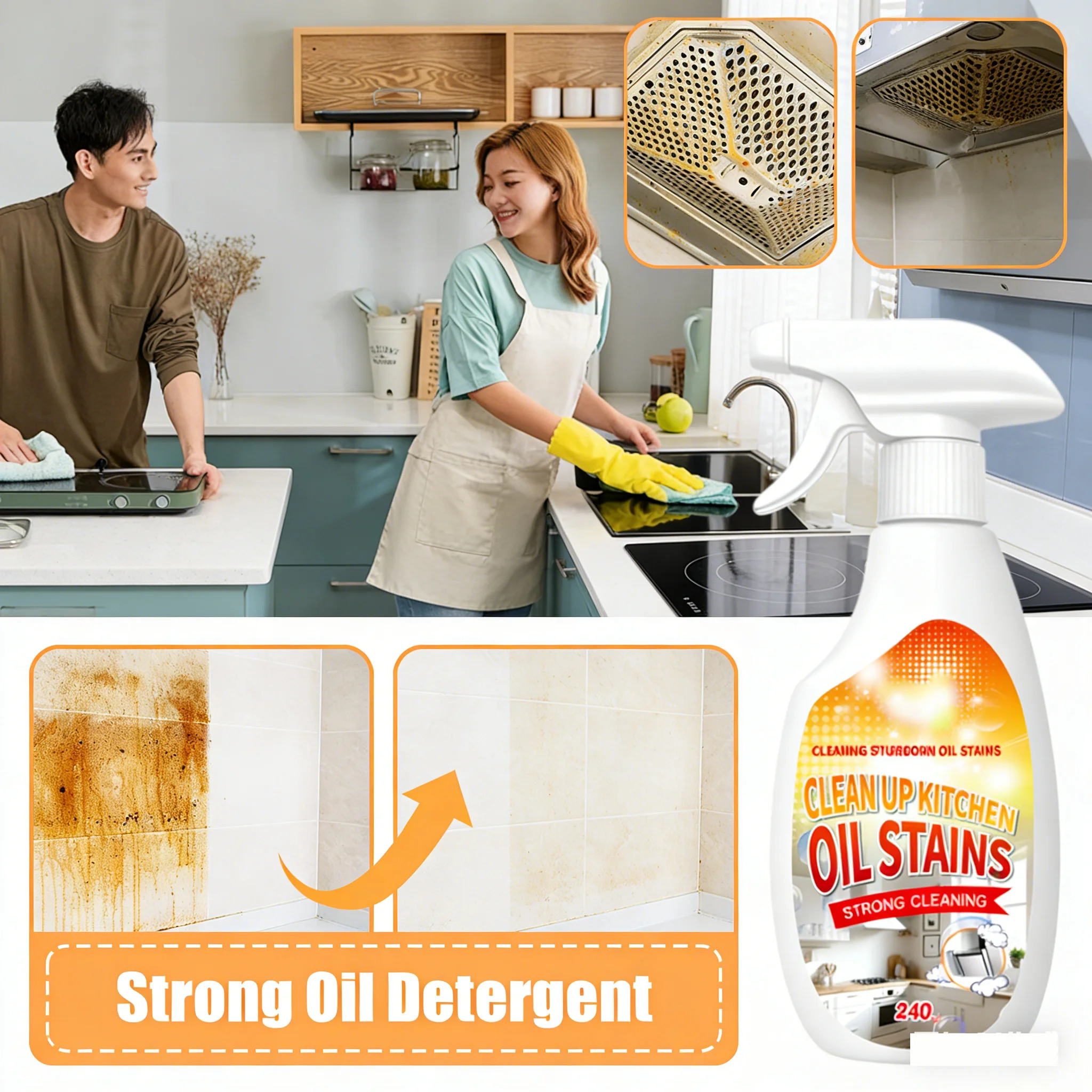 

Oil Stain Cleaner Remover - Universal Kitchen Utensils Stove Top Range Hood Grease Removal Cleaning Agent