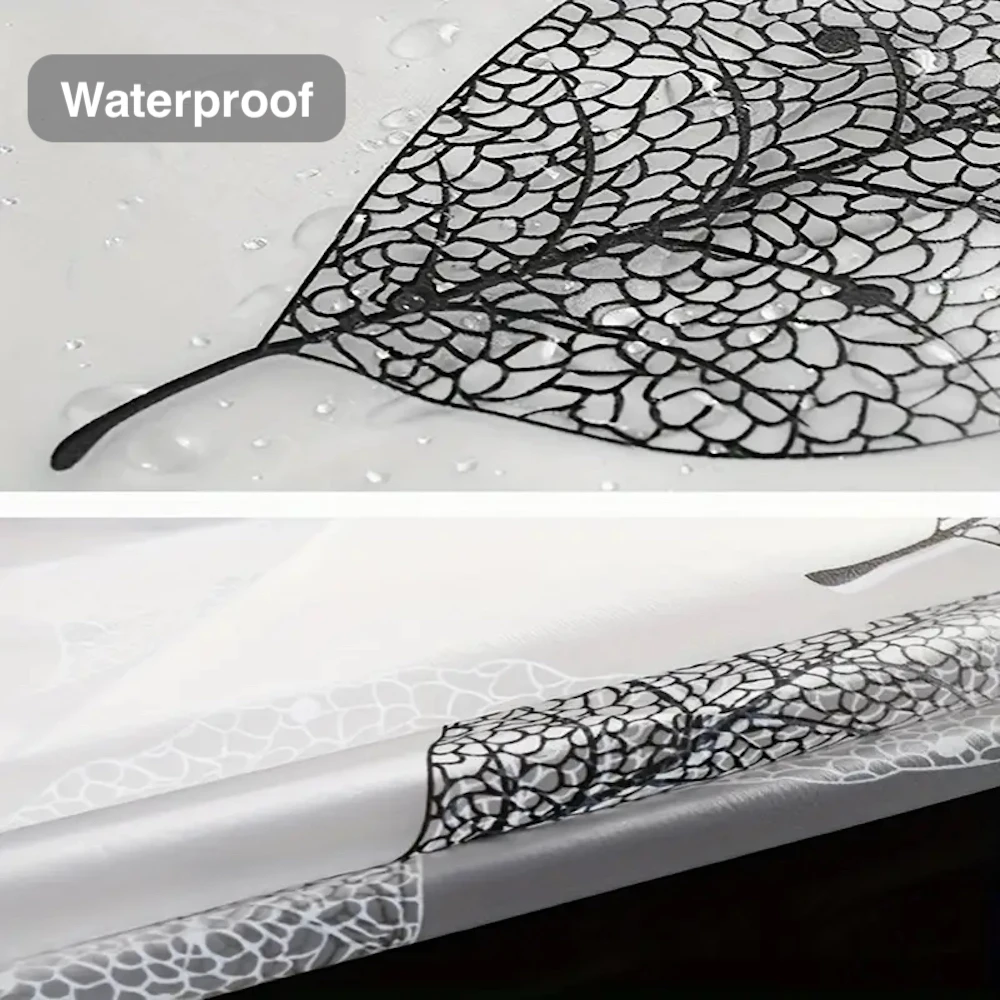 1pc Leaf Pattern Shower Curtain Liner with Hooks, Plastic Waterproof Bathroom Shower Curtain Liner, 72x72in/72x79inch