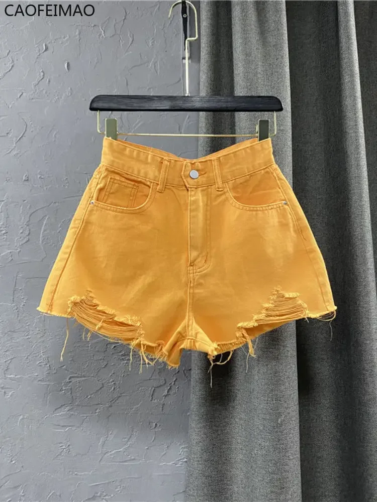 Women's Denim Shorts High Waist Casual Solid Zipper Fly Fashion Shorts Loose Sexy Green A-shaped Hot Pants 2025 New Summer