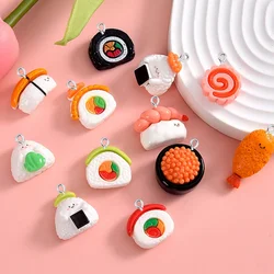 Flat Back Sushi Snacks Series Charms, Pingentes de Jóias DIY, Brincos, Pulseira, Hairpin, Acessórios de Decoração, Brilhante, 10Pcs