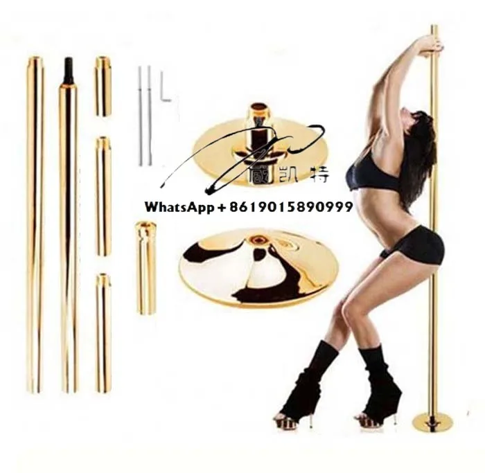 

Home Fitness Exercise Professional 360 Stripper Pole,Party Club Portable Spinning Removable Training Steel Gold Dancing Pole.