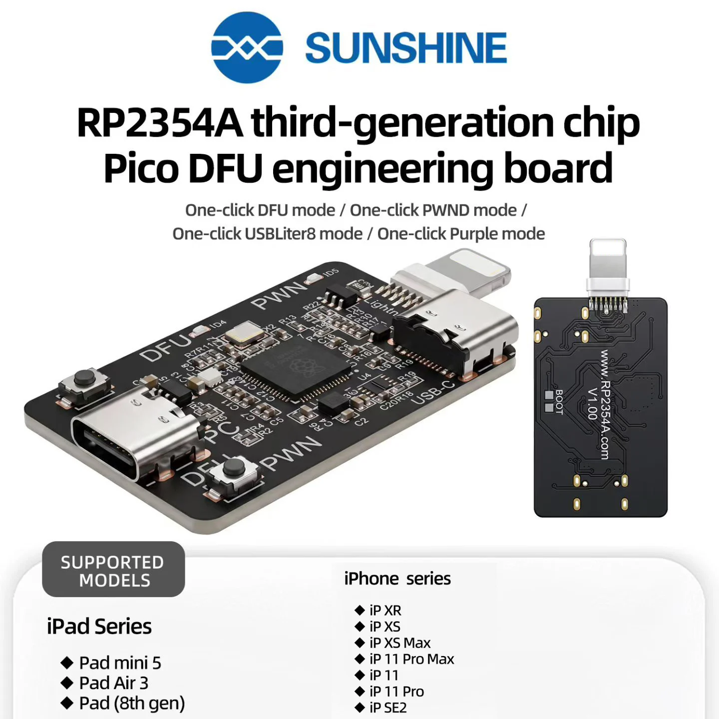 RP2354A third-generation chipPico DFU engineering board One-click fully automatic entry into DFU/Pwnd/Purple mode