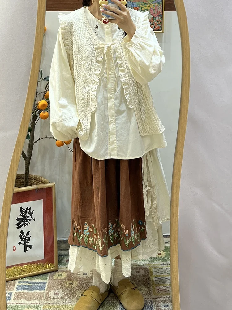 เสื้อกั๊กผูกเชือกสไตล์ญี่ปุ่น แต่งลูกไม้ ดีไซน์หวาน ไซส์เล็ก ช่วยพรางหุ่น เสื้อคลุมแฟชั่นผู้หญิง สำหรับฤดูใบไม้ผลิ