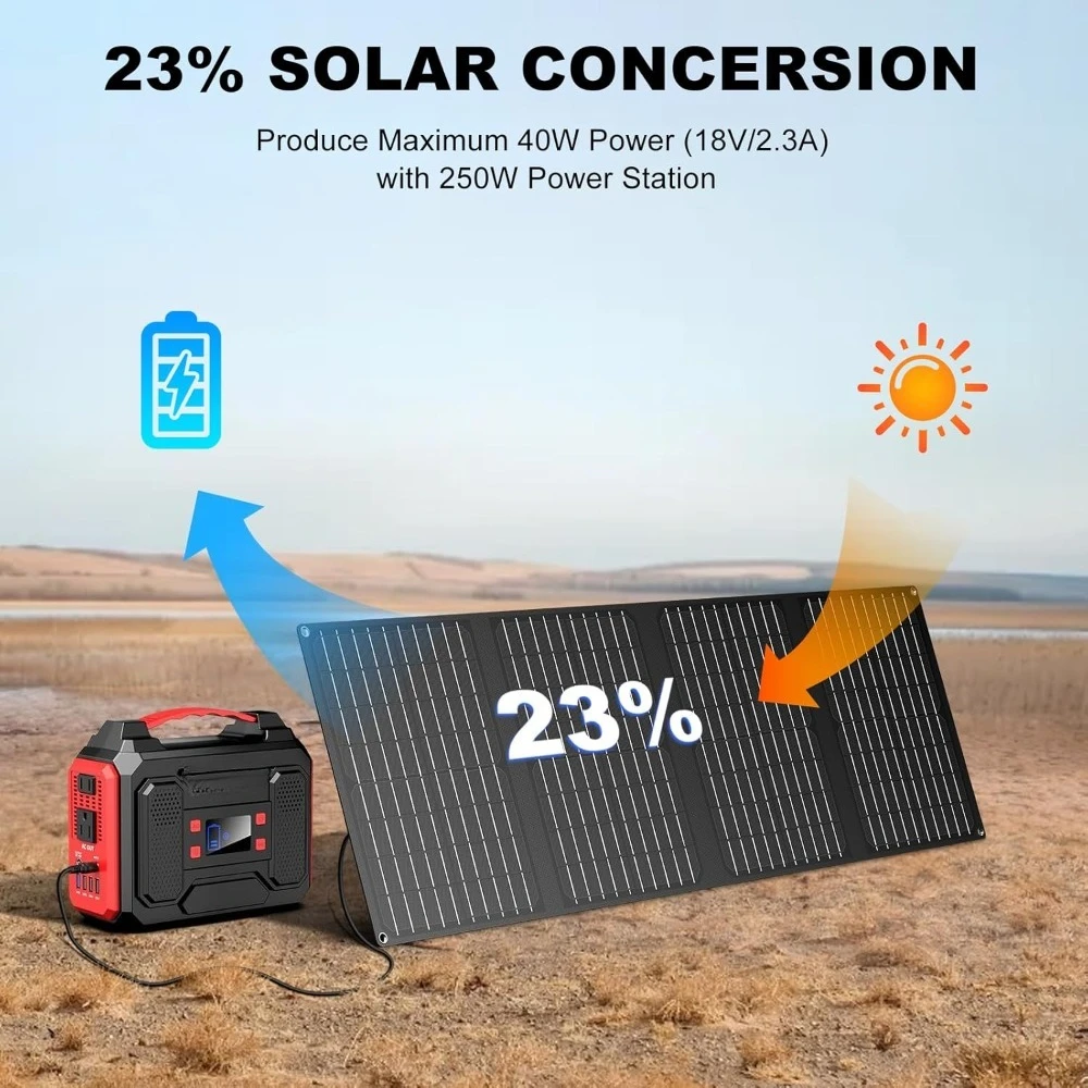 Popular - Solar Generator 300W, Portable Power Station with 40W Foldable Solar Panel, Big Power Bank with AC Outlet,