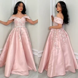 Modern Style Satin Sequined Flower Beading Ruched A-line Off-the-shoulder Long Dresses Prom Dresses Pastrol Unisex Formal Sexy