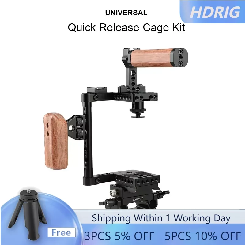 

HDRIG Universal DSLR Camera HandGrip (Left-sided Wooden Handle) With Wooden Top Handle Grip Quick Release Cage Kit for Camera