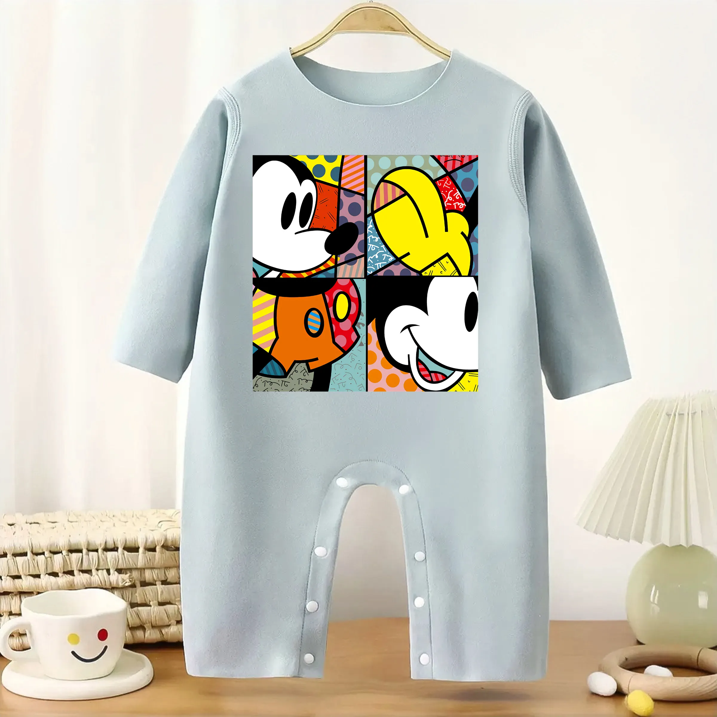 MINISO ميكي ماوس ملابس طويلة الأكمام لطيف رائعة طباعة نيسيي ارتداءها للطفل لينة مريحة بذلة لحديثي الولادة