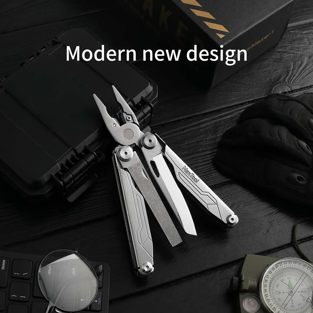 Imagem -06 - Nextool-captain Edc Pocket Multitool Alicate de Sobrevivência Faca Dobrável 19 em Ferramentas Serra de Acampamento Tesoura de Mão de Madeira Multi-ferramenta