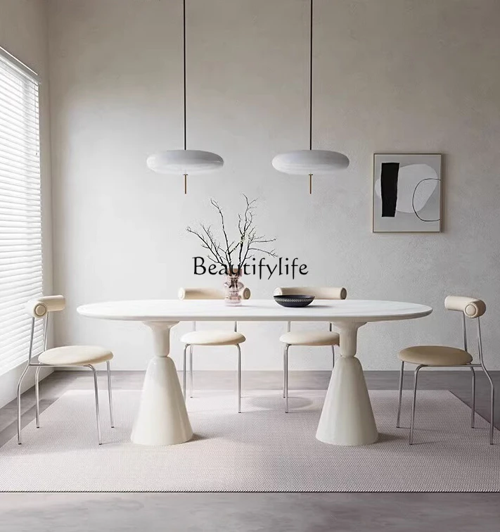 

Retro Light French Cream Style Holy Cup Modern Simple Home Stone Plate Dining Table