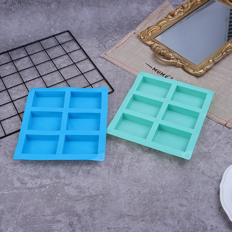 6 Cavity Square Silicone Mold for Making Soaps 3D Plain Soap Mold Rectangle DIY Handmade Soap Form Tray Mould