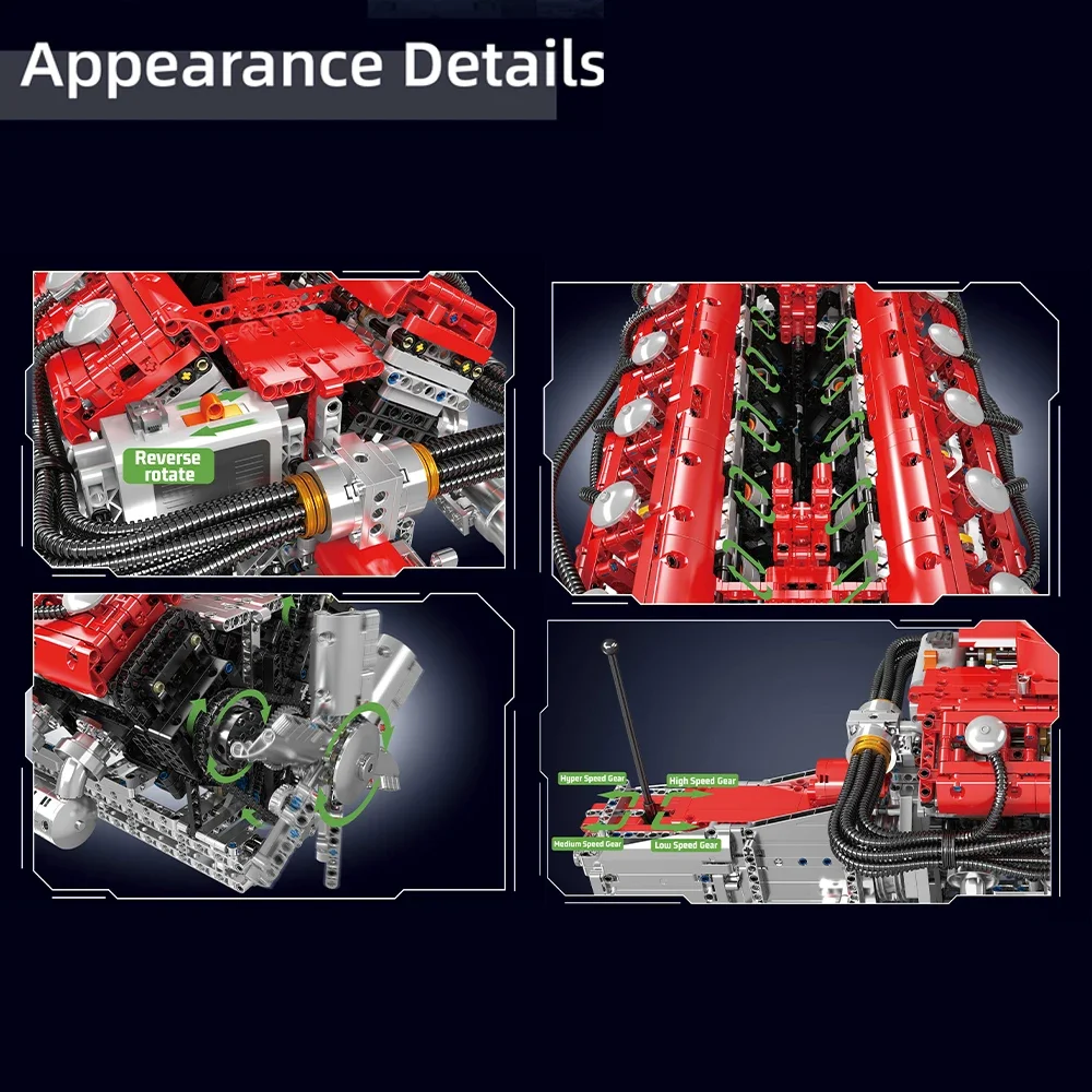 3472 ELEMENTY MOULD KING 10169 Samochód Sportowy Silnik V12 Model Klocki Konstrukcyjne Zestaw Napęd Silnikowy Puzzle Klocki Zabawki Świąteczne Prezenty