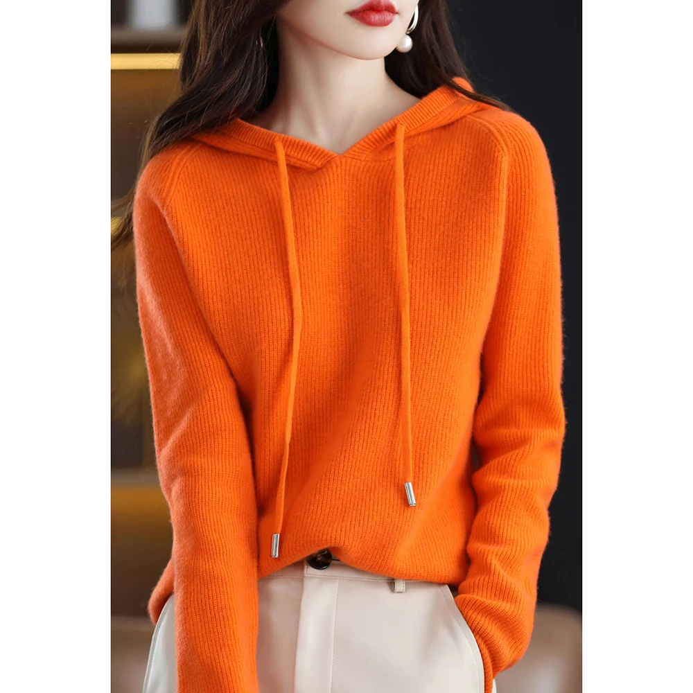 Sudaderas con capucha de Cachemira para Mujer, suéter de punto de lana gruesa, Jersey suelto, abrigo para Mujer, otoño e invierno, novedad de 2023