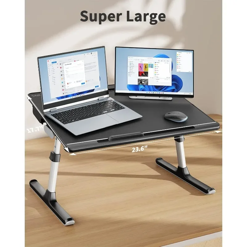 Laptop Bed Tray Desk, SAIJI X-Large Adjustable Laptop Table, Foldable Laptop Desk with Storage Drawer and Bookstand