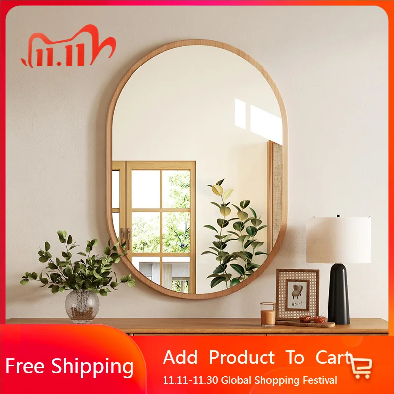 

Oval Plastic Mirror Living Room Wall Decoration Nordic Bathroom Mirror Bedroom Makeup Funky Hanging Spiegels Home Decorations