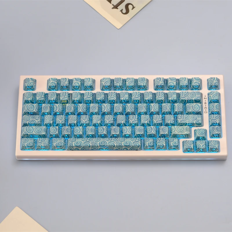 129 Keys Vortex Side Engraved Transparent Key Cap PBT Cherry Profile Thermal Sublimation Mechanical Keyboard Cap