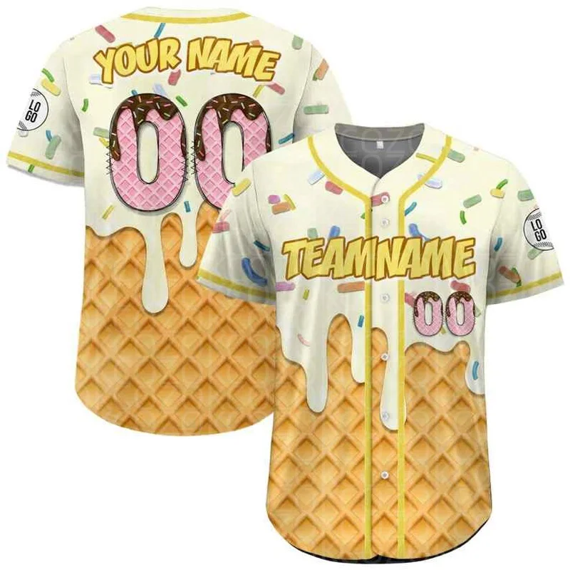 Ice cream cone Custom Team Baseball Jersey for Men Women Short Sleeve JerseyShirt Team Shirts Hip Hop Unisex Tops