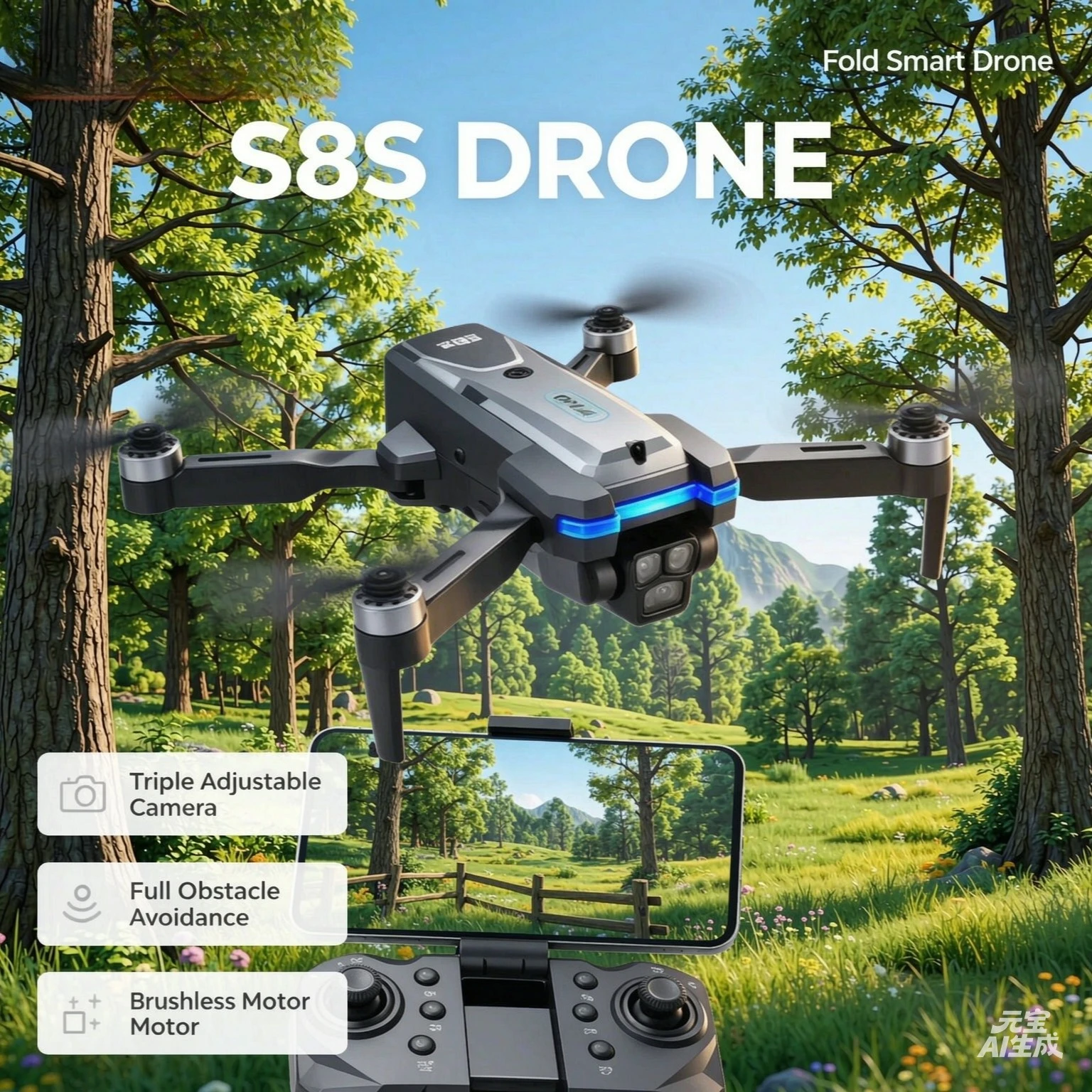 original-s8s-gps-rc-drone-triple-adjustable-camera-omnidirectional-obstacle-avoidance-brushless-optical-flow-foldable-quadcopter