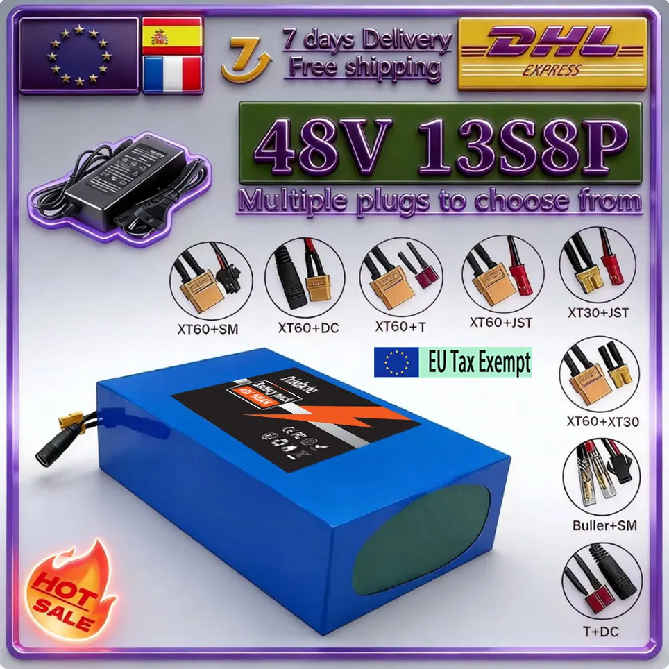 Image of Polen Lokallager Schneller Versand｜13S8P 48V 100Ah Lithium-Batterie mit großer Kapazität, eingebaute stabile 50A BMS-Schutzplatine für 2000W Citycoco Scooter Ersatzbatterie