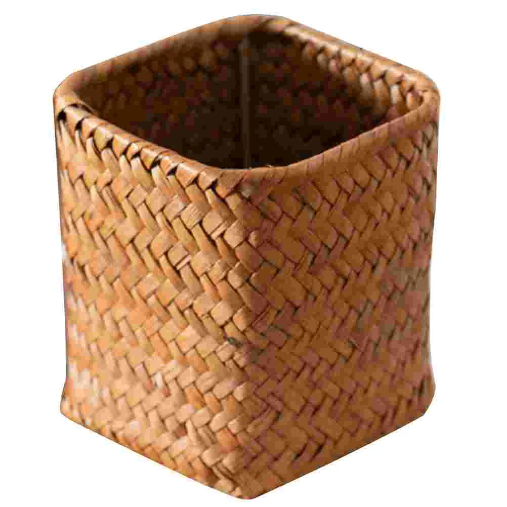 

Pen Storage Holder Rustic Toothbrush Holder Straw Weaving Small Utensil Holder pen holder straw woven pen holder