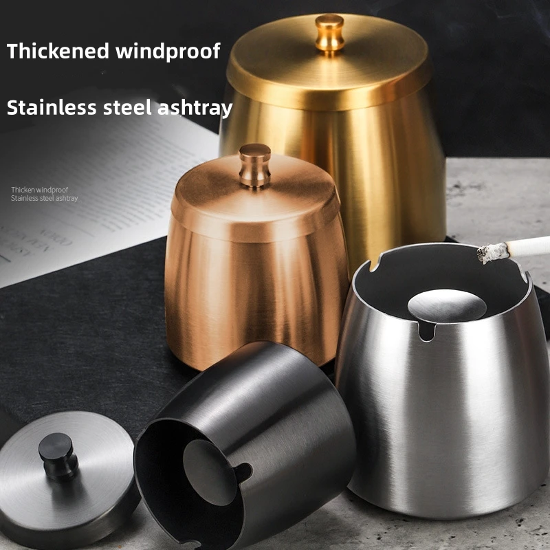 

1 PCS Stainless Steel Ashtray With Lid For Cigarettes Windproof Outdoor Cigar Ashtray Desktop Smoking Ashholder Accessories