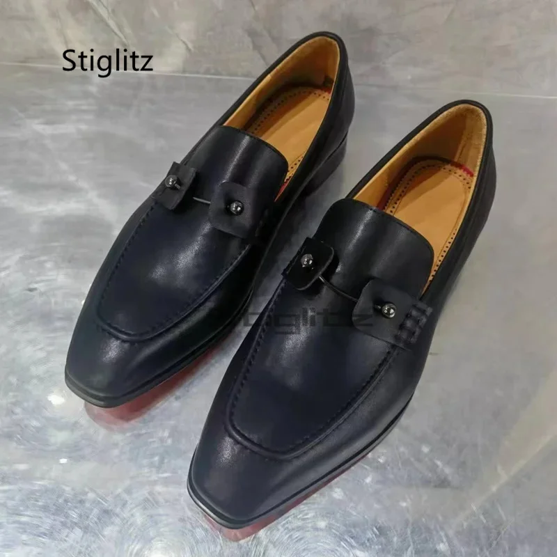 

Black Genuine Leather Shoes for Men Loafers Metal Decor High Quality Slip On Dress Casual Business Formal Shoes Office Shoes