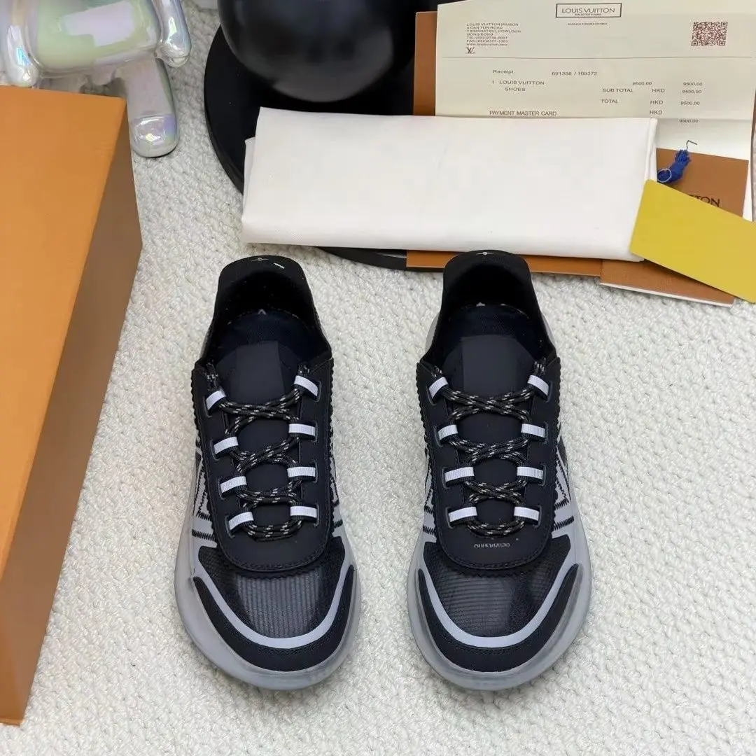 Unisex Black Grey Mesh Sneakers Lace Up Transparent Thick Sole Casual Fashion Trainers for Men Women