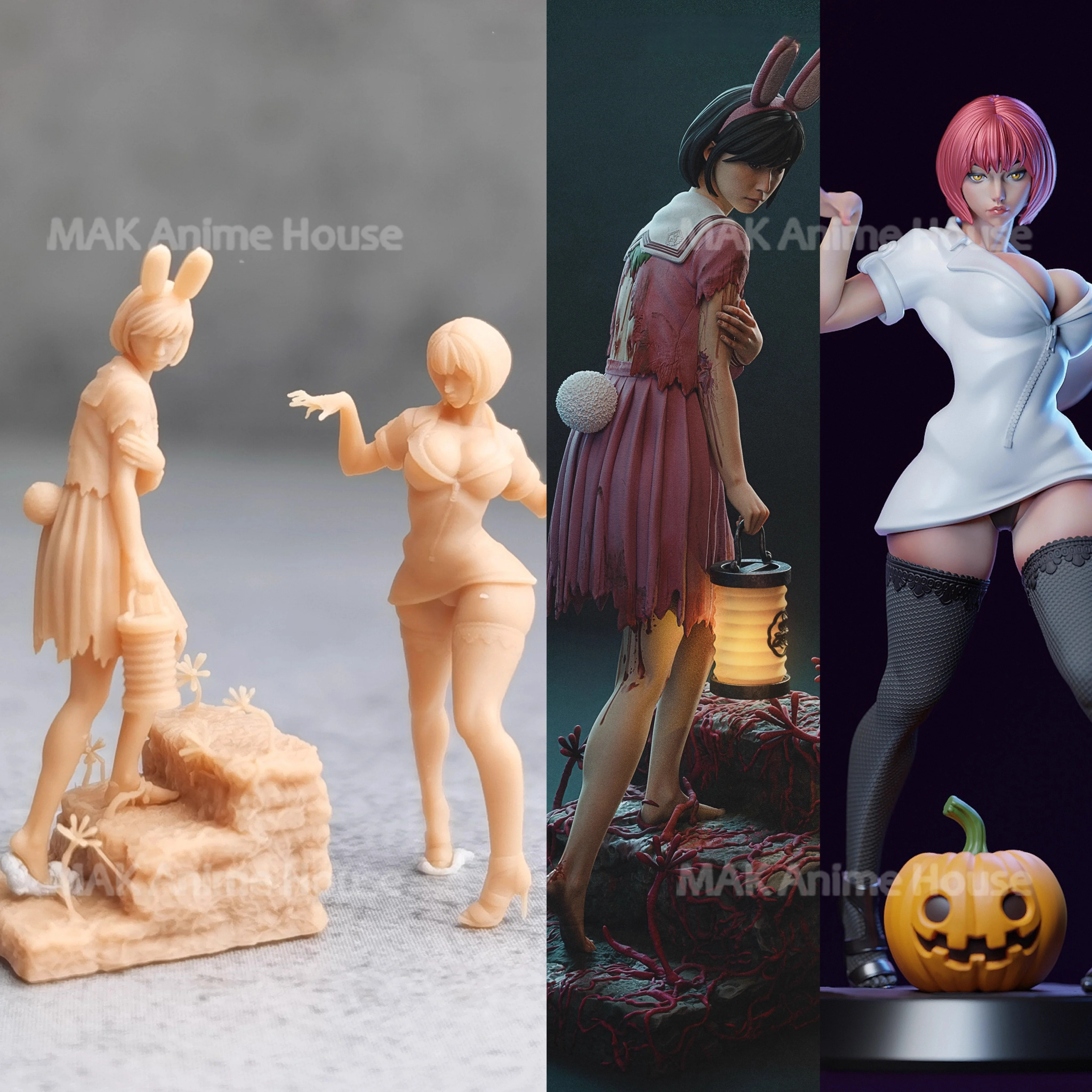 Miniatures Figures 1/64 1/43 Sexy Rabbit JK Girl Pumpkin Nurse Unpainted Resin Diorama Model Creative Garage Scene Dolls