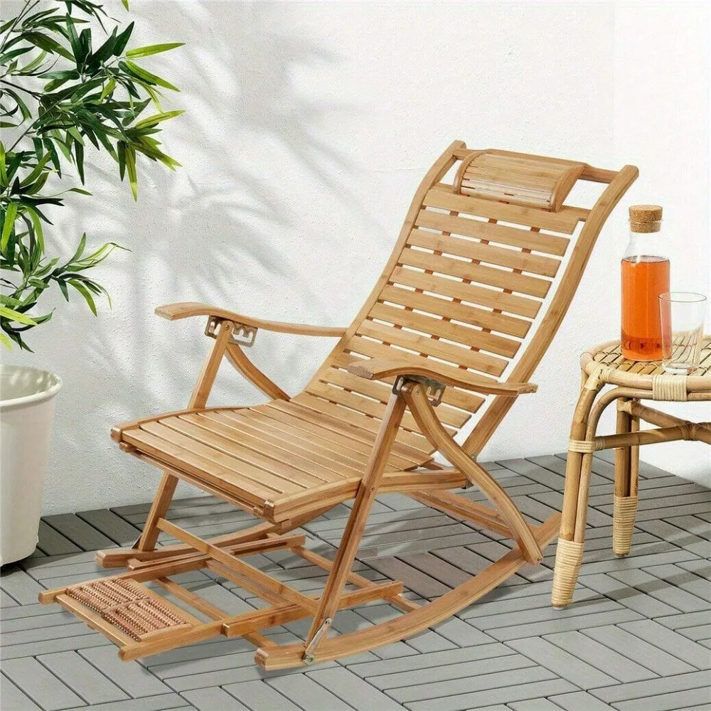 Wooden Deck Chair Garden Patio Sun Lounger Folding Outdoor Adjustable Reclining