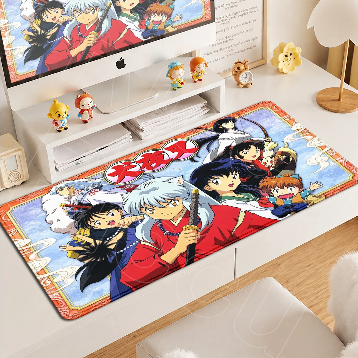 Randversiegelte Gummi-Notizbuch-Tastatur-Mausmatte, große Gamer-Schreibtischunterlage, Anime Inuyasha Sesshōmaru Mauspad, Bürozubehör – Detail 4
