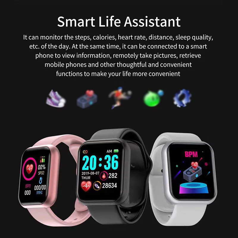 Wristwatch Fitness Y68 Color Screen Smart Sport Bracelet Activity Running Tracker Heart Rate For Children Men Women Watch Hours