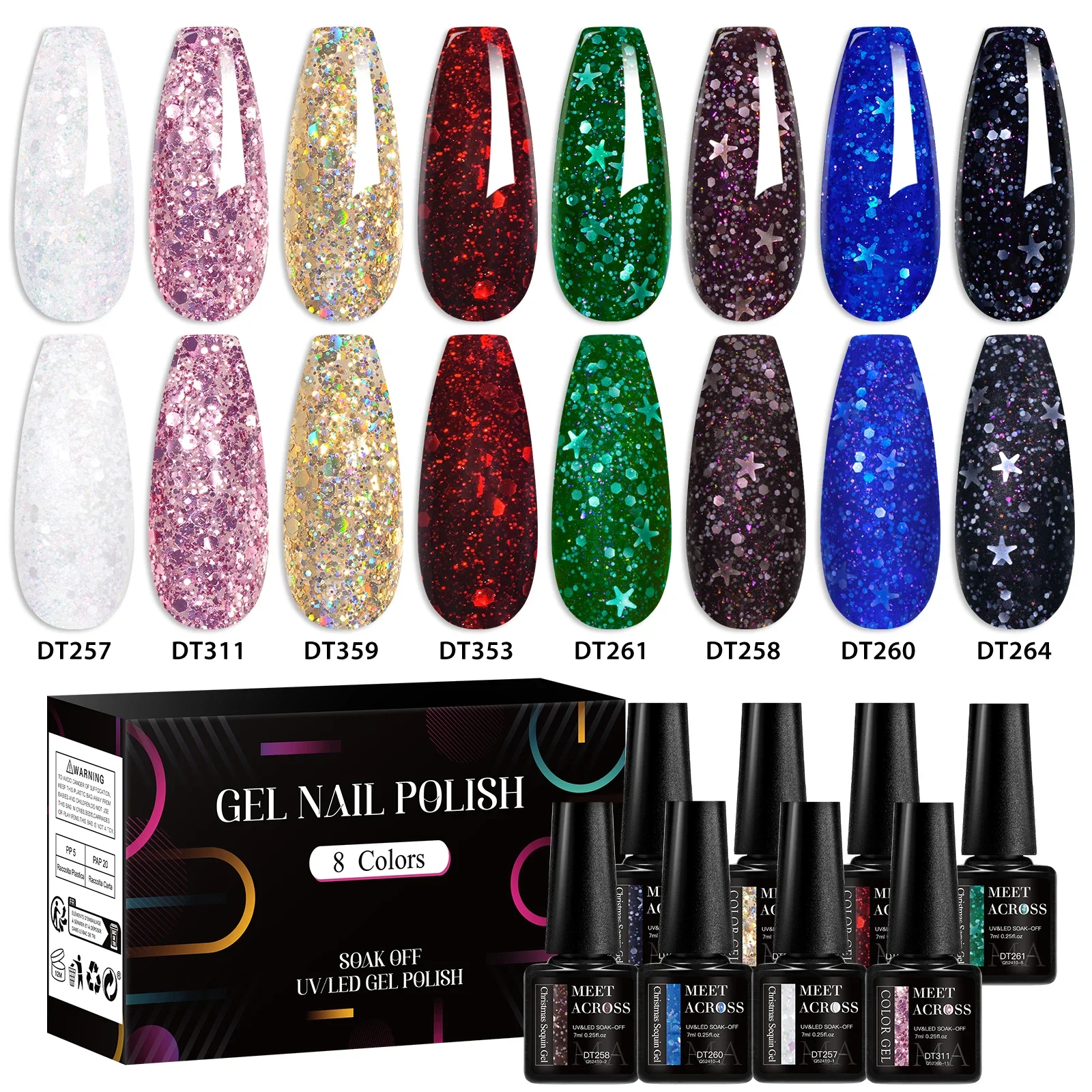 

6/8 шт. Набор гель-лаков для ногтей «Снежинки», блестящие блестки, полуперманентный УФ-светодиодный гель-лак для зимних ногтей, принадлежности для ногтей