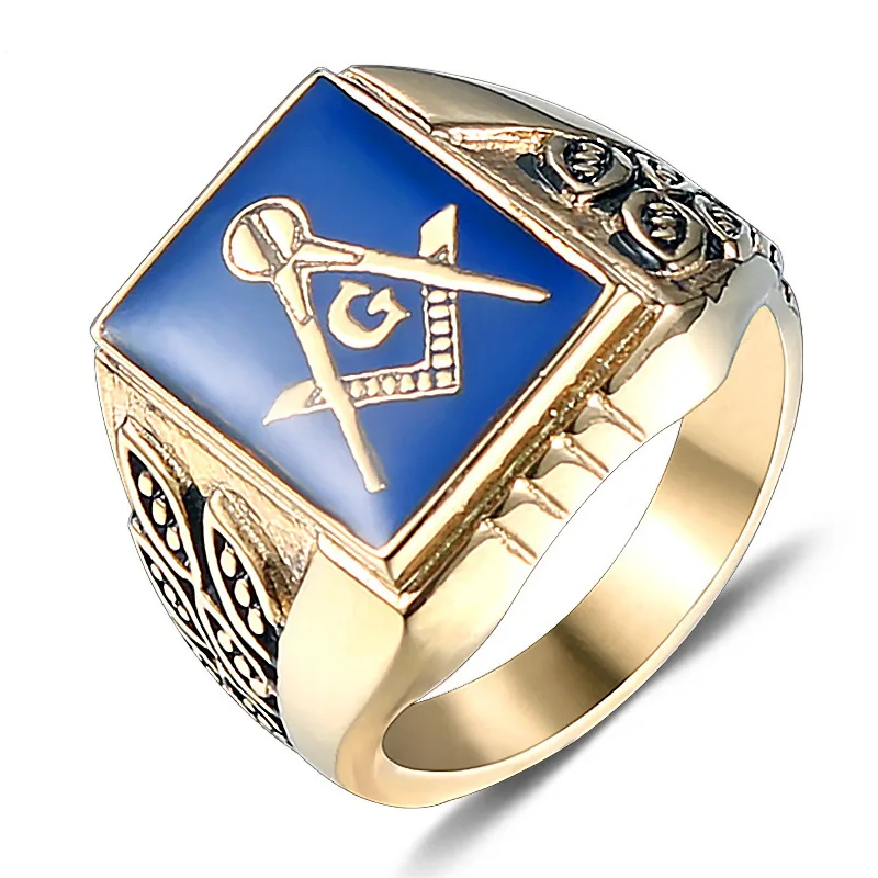 Size 7-15 Punk Rock Titanium Stainless Steel Eyes of God Masonic Freemasonry Geometric Finger Rings for Men Jewelry Gold Color