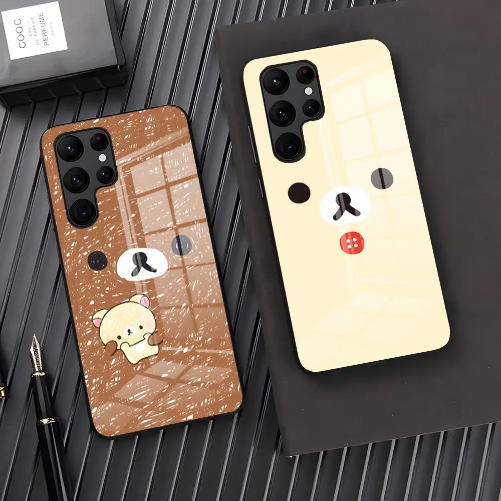 Anime Cute Cartoon Rilakkuma Phone Case For Samsung S26 S25 Plus S20 S20 Plus S22 Ultra S23 FE S21 Plus S21 Ultra Glass Cover