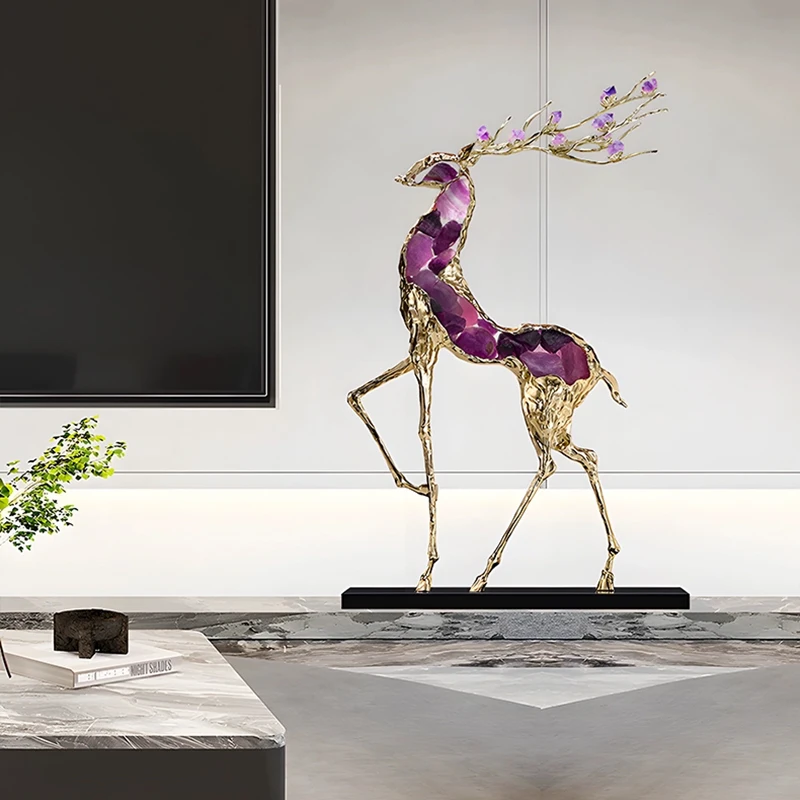 Zhaocai Deer Sculpture Ornament,Luxury Crystal Artworks,Home Crafts Decor,Living Room Office High End Decoration,Creative Gifts