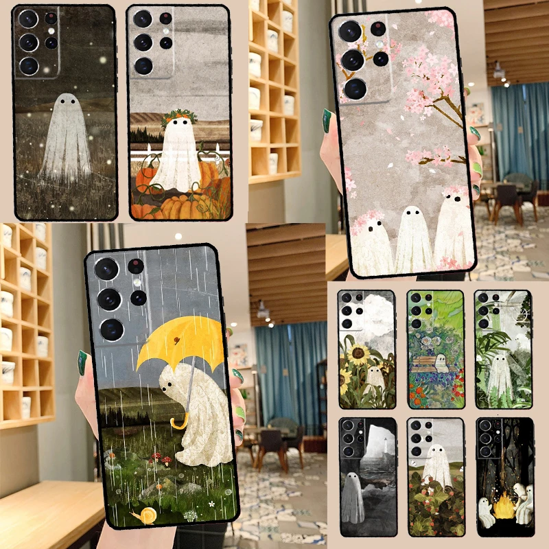 Cute Ghost Phone Case For Samsung Galaxy S22 S23 S21 Ultra S20 FE S8 S9 S10 Plus Note 10 20 Ultra Cover