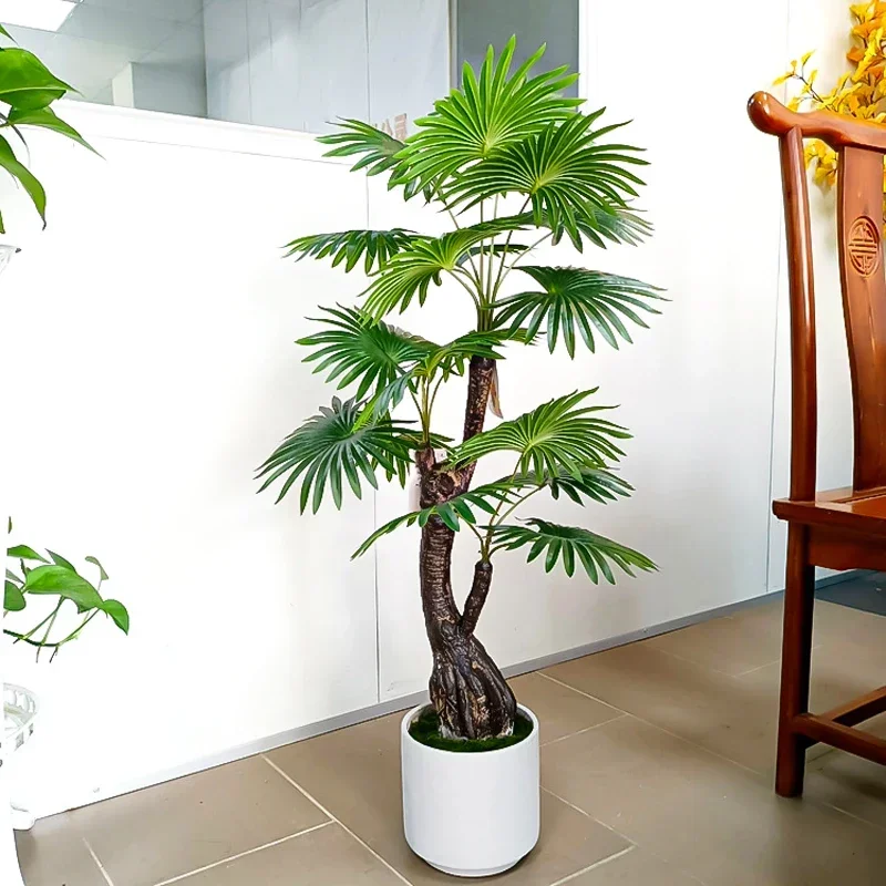 High Quality 110cm Large Artificial Plants Potted Fake Monstera Tropical Palm Tree Plastic Leaves Floor Bonsai For Outdoor Decor
