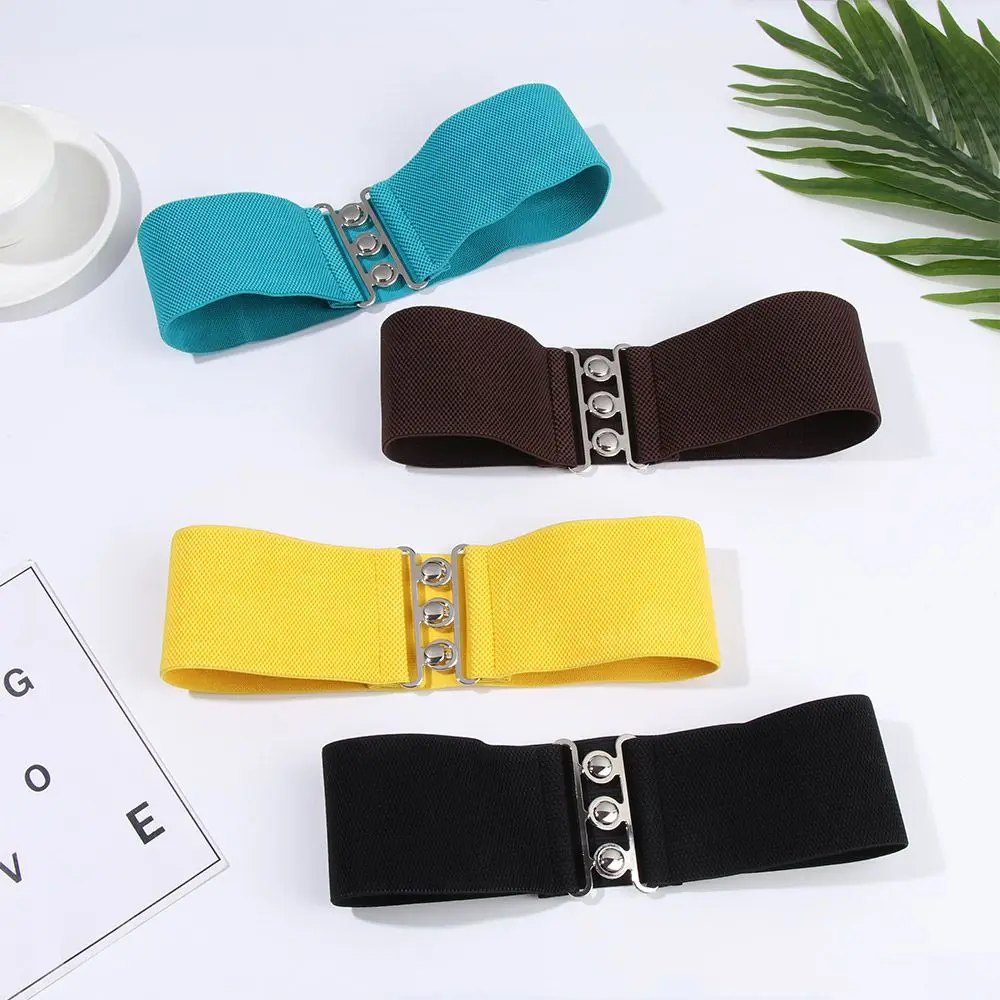 Women Fashion Wide Elastic Belt Metal Buckle Cinch Thin Waistband Ladies Dress Waist Band Dress Cummerbands