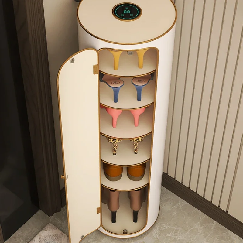 Intelligent sterilization and disinfection 360 degree rotating shoe cabinet door circular lockable entrance shoe rack vertical